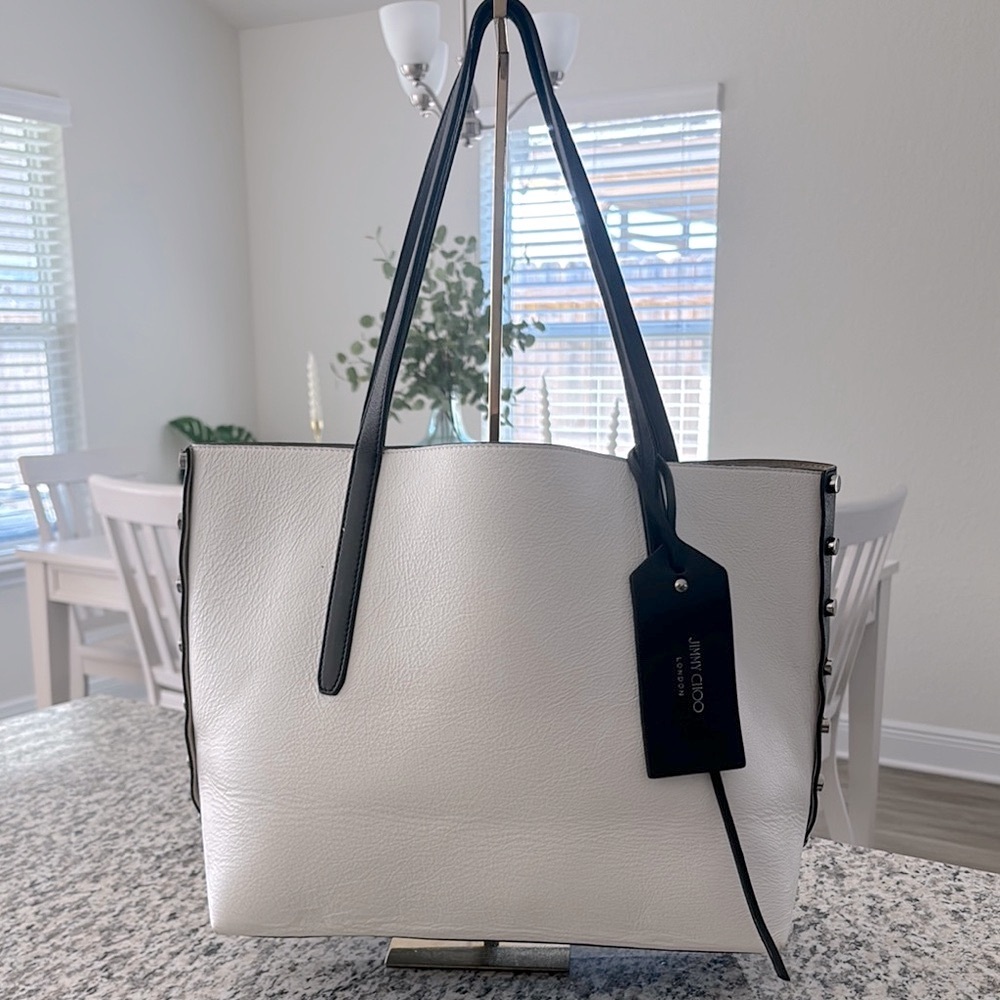 Jimmy Choo Twist East West Studded Tote | Suede Interior & Detachable Clutch